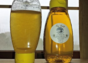 Crystallized Honey on Left Liquid Honey on Right